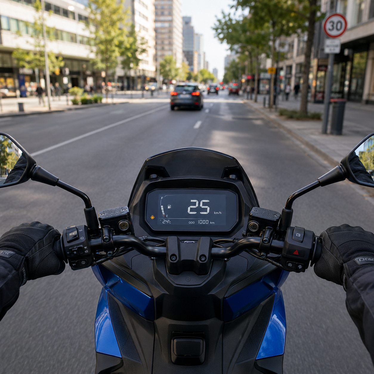 Scooter gösterge paneli, kilometre sayacında ilk 1.000 kilometre